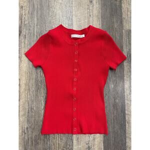 Alter'd State Red Ribbed Button-Up Top